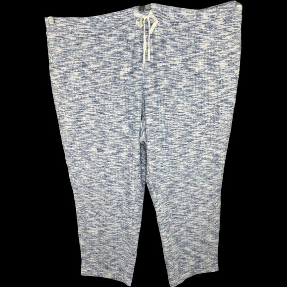 Susan Graver Ribbed Lounge Pants 3X Blue White Stretch Drawstring Knit - Picture 1 of 9